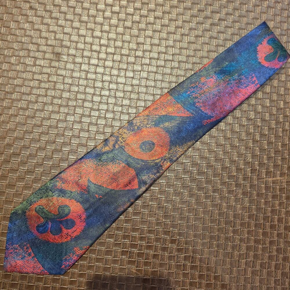 Gianni Versace Tie Mens One Size Multicolor Geometric Designer Woven Abstract